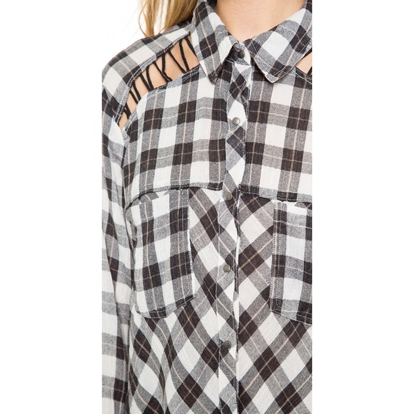 Free People Checkered Plaid Lace Up Shirt NWT - Picture 3 of 8